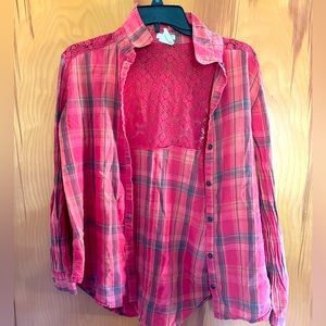 Love On Tap red long sleeve plaid shirt.